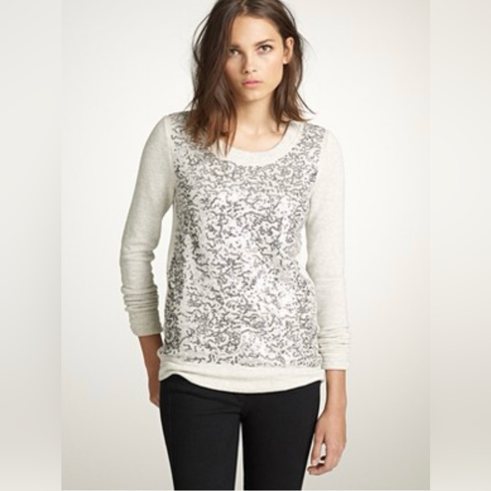J. Crew Silver Sequin Crew Neck Sweater NYE